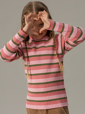 OKGCJ07-KU Свитер вязаный(розовый-зеленый-т.розовый) 92-128(92/98/104/110/116/122/128)